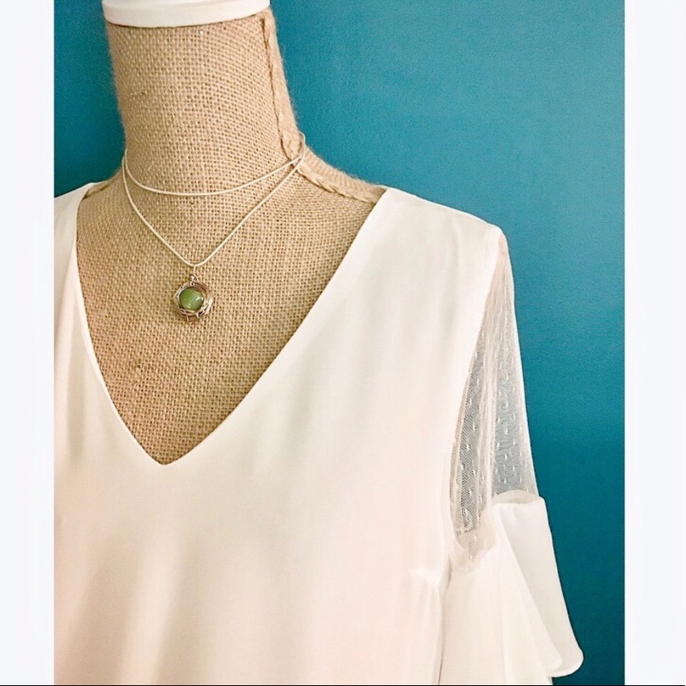 Ivory Sheer Shoulder Ruffle Swing Dress - Picture 4 of 5